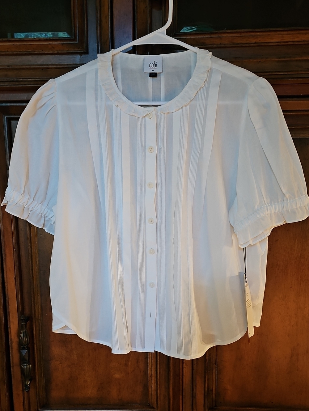 CAbi Spring '26: "Winnie" White Pintuck Puff Sleeve Blouse! Sz. MD - NWT! - Picture 6 of 10